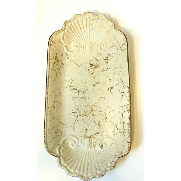 Gold Rimmed Seashell Platter Marbled Ceramic Shell Counter Tabletop Decor - Picture 5 of 5